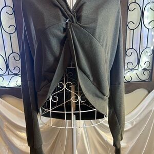 Chic Twist Front Hoodie in Dark Green